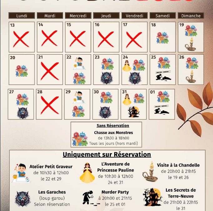 Evènements tout au long des vacances de la Toussaint